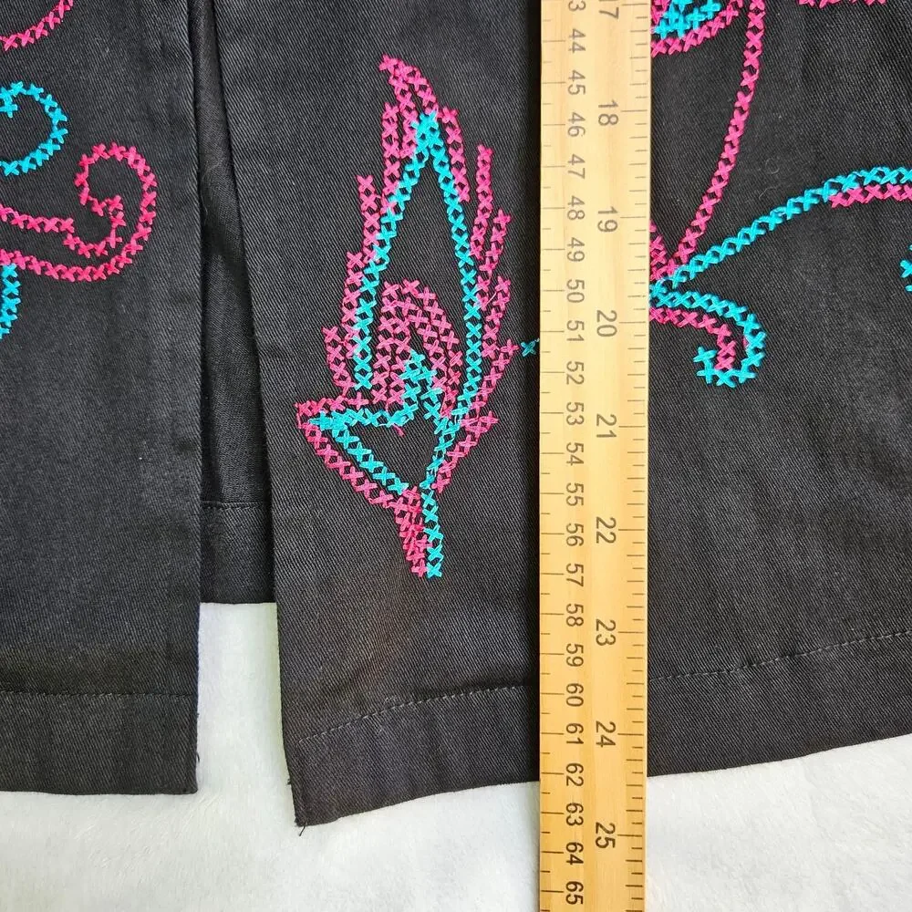 Choices Jacket Large Black Pink Floral Embroidered Rodeo Boho Cowgirl Western